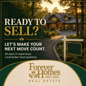 Real estate graphic reading “Ready to Sell?” promoting Anthony Romano Jr. and Forever Homes and Land in Monroe County, Pennsylvania.